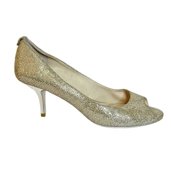 MICHAEL Michael Kors Silver Sequin Look Peep Toe Pumps - Picture 1 of 8